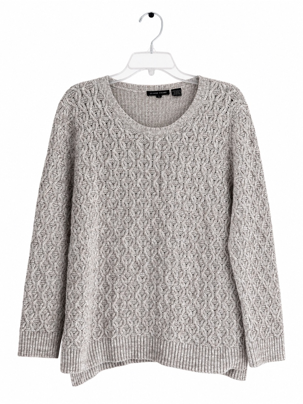 JEANNE PIERRE Cream Cable Knit Crewneck Sweater